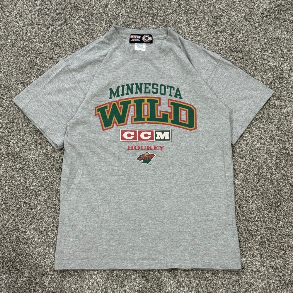 Vintage CCM Minnesota Wild NHL Hockey T-Shirt Gray Mens Medium Made in Canada